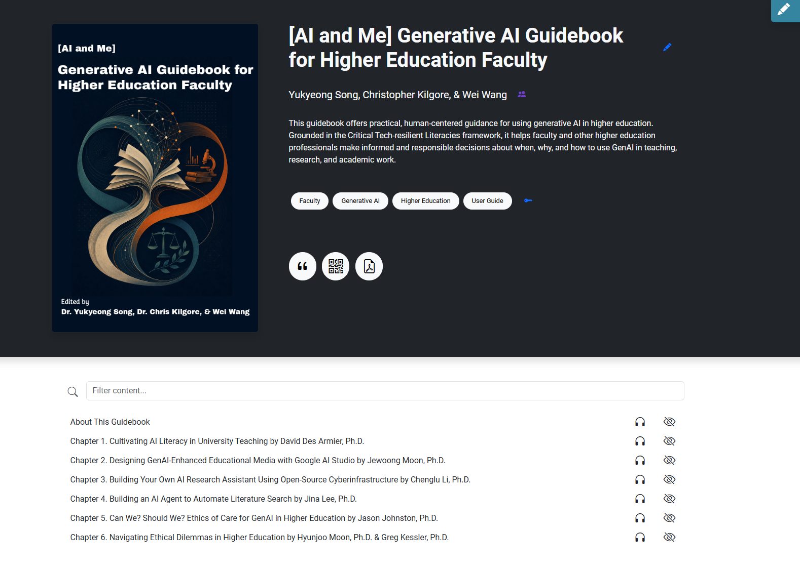Official cover of the AI and Me Generative AI Guidebook for Higher Education Faculty.
